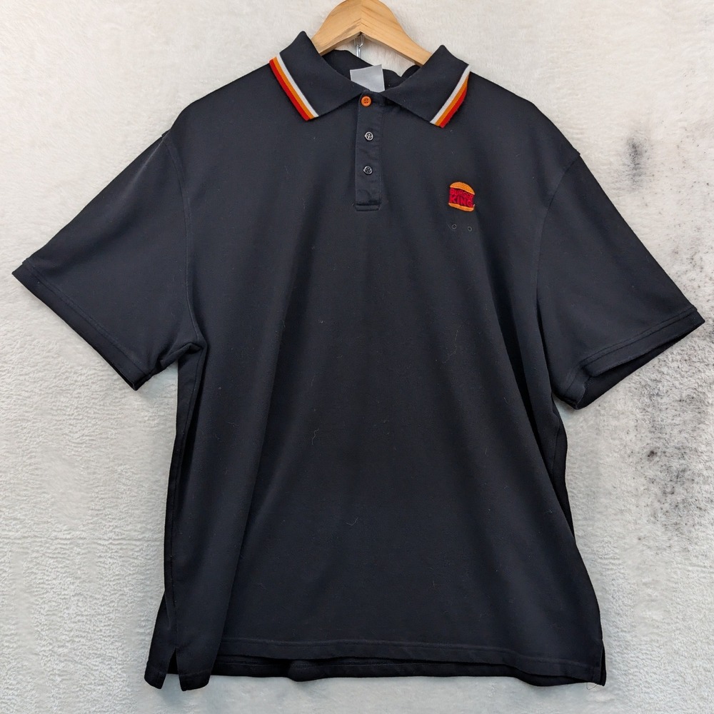 Burger King Polo Men's 2XL Black Embroidered Uniform Striped Workwear Fast Food